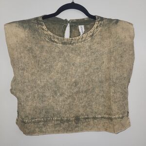 Zenana Outfitters Olive Mineral-Wash Crop Top Large